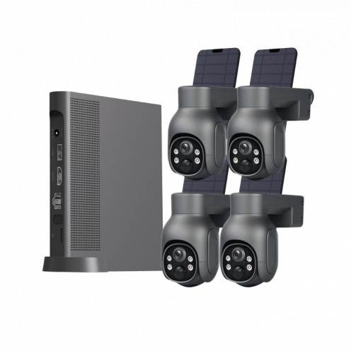 Solar PTZ CCTV 4 Camera Kit  10CH (Black)